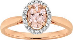 9ct-Rose-Gold-Morganite-Diamond-Ring on sale