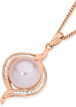 9ct-Rose-Gold-Natural-Cultured-Freshwater-Pearl-18ct-Diamond-Swirl-Pendant on sale