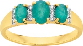 9ct-Gold-Emerald-10ct-Diamond-Trilogy-Ring on sale