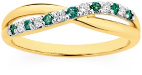 9ct-Gold-Natural-Emerald-10ct-Diamond-Crossover-Ring on sale