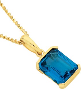 9ct-Gold-London-Blue-Topaz-Emerald-Cut-Pendant on sale