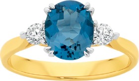9ct-Gold-London-Blue-Topaz-25ct-Diamond-Ring on sale