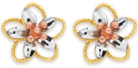 9ct-Gold-Tri-Tone-Flower-Stud-Earrings on sale