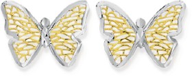 9ct-Gold-Two-Tone-Filigree-Butterfly-Stud-Earrings on sale