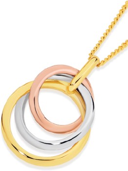 9ct-Gold-Tri-Tone-Triple-Circle-Pendant on sale