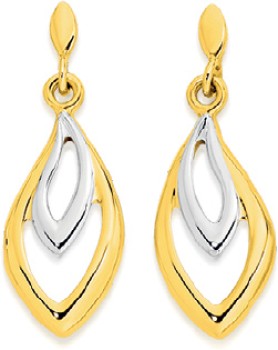 9ct-Gold-Two-Tone-Double-Swirl-Eyelet-Drop-Stud-Earrings on sale