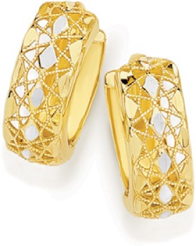 9ct-Gold-Two-Tone-Lattice-Huggie-Earrings on sale