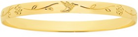 9ct-Gold-65mm-Solid-Bangle-with-Birds-and-Flowers-Engraved on sale