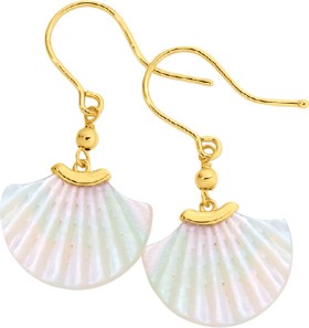 9ct-Gold-Mother-Of-Pearl-Fan-Hook-Drop-Earrings on sale