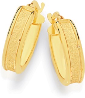 9ct-Gold-4x10mm-Satin-Hoop-Earrings on sale