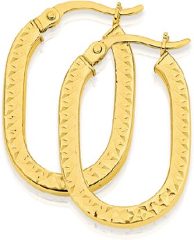 9ct-Gold-10x17mm-Diamond-Cut-Square-Tube-Oval-Hoop-Earrings on sale