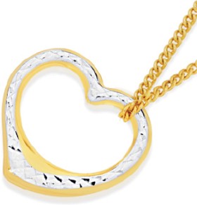 9ct-Gold-Two-Tone-16mm-Floating-Heart-Pendant on sale