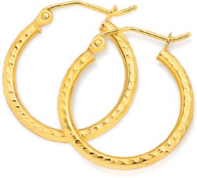 9ct-Gold-15mm-Diamond-Cut-Hoop-Earrings on sale