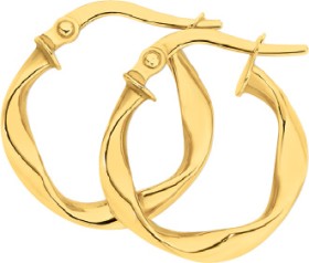 9ct-Gold-10mm-Ribbon-Twist-Hoop-Earrings on sale
