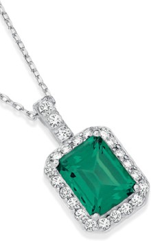 Sterling-Silver-Dark-Green-Emerald-Cut-Cubic-Zirconia-Cluster-Pendant on sale