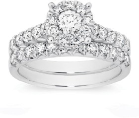 18ct-White-Gold-Diamond-Cluster-Bridal-Set on sale