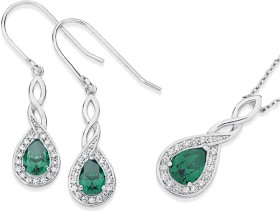 Sterling-Silver-Green-Cubic-Zirconia-Earrings-Pendant-Set on sale