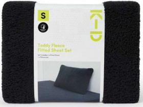 NEW-K-D-Teddy-Fitted-Sheet-Set-Charcoal-Single on sale