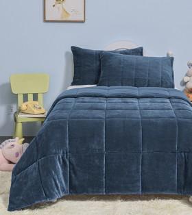 NEW-K-D-Fleece-Flannel-Comforter-Set-Navy-SingleDouble on sale