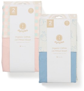 NEW-Dymples-2-Pack-Cot-Fitted-Sheets-Containing-Organically-Grown-Cotton-Pink-or-Blue on sale