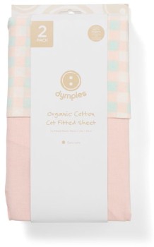 NEW-Dymples-2-Pack-Cot-Fitted-Sheets-Containing-Organically-Grown-Cotton-Pink on sale
