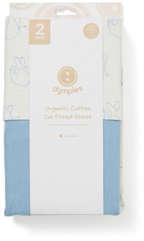 NEW-Dymples-2-Pack-Cot-Fitted-Sheets-Containing-Organically-Grown-Cotton-Blue on sale