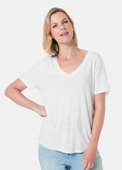 Linen-Blend-Short-Sleeve-V-Neck-T-shirt on sale