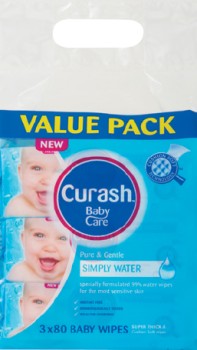 Curash-Simply-Water-Wipes-3x80-Pack on sale
