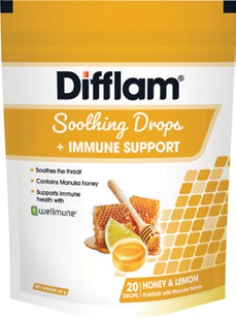 Difflam-Soothing-Drops-Immune-Support-Honey-Lemon-20-Pack on sale