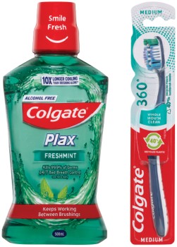 Colgate-Plax-Mouthwash-500mL-360-Toothbrush-1-Pack-or-Max-Fresh-Toothpaste-100g-Selected-Varieties on sale