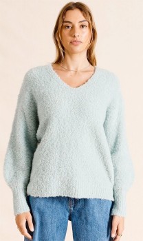 Piper-V-Neck-Boucle-Jumper-Dusty-Blue on sale
