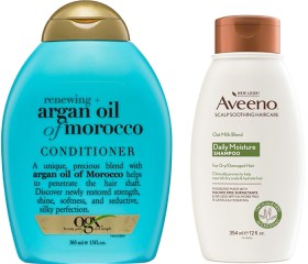 12-Price-on-OGX-Argan-Oil-of-Morocco-Conditioner-385ml-or-Aveeno-Oat-Milk-Blend-Moisturising-Shampoo-354ml on sale