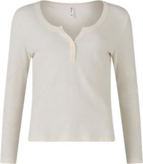 me-Womens-Long-Sleeve-Henley-Top-Winter-White on sale