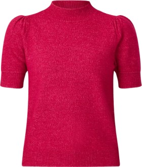 me-Womens-Puff-Sleeve-Fine-Gauge-Knit-Top-Red on sale