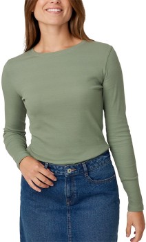 Brilliant-Basics-Womens-Long-Sleeve-Stretch-Rib-Tee-Sage-Green on sale