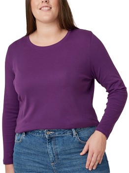 Avella-Womens-Long-Sleeve-Rib-Tee-Dark-Purple on sale