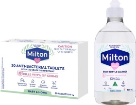 20-off-Milton-30-Pack-Antibacterial-Tablets-or-Baby-Bottle-Cleaner-500ml on sale