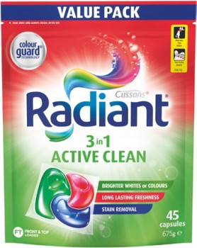 Radiant-45-Pack-Laundry-Capsules-Active-Clean on sale