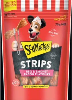 Schmackos-BBQ-Flavoured-Dog-Treats-Strips-or-Kebabs-70-90g on sale