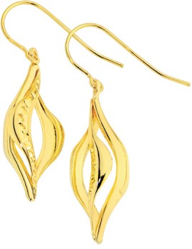 9ct-Gold-Polished-Diamond-Cut-Pointed-Open-Wave-Hook-Drop-Earrings on sale