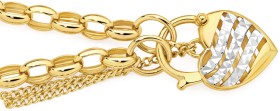 9ct-Gold-Two-Tone-19cm-Solid-Diamond-Cut-Wave-Padlock-Bracelet on sale