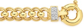 9ct-Gold-19cm-Solid-Double-Rollo-Bolt-Ring-Bracelet-with-Diamond-Accents on sale