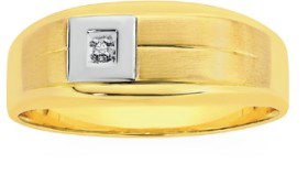 9ct-Yellow-White-Gold-Diamond-Set-Gents-Ring on sale
