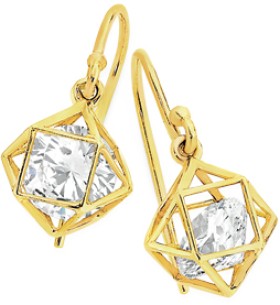 9ct-Gold-Cubic-Zirconia-Prism-Hook-Drop-Earrings on sale