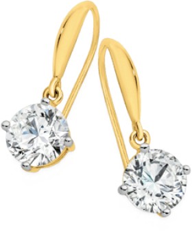 9ct-Gold-Cubic-Zirconia-7mm-Round-Hook-Earrings on sale