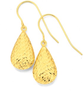 9ct-Gold-Diamond-Cut-Pear-Drop-Earrings on sale