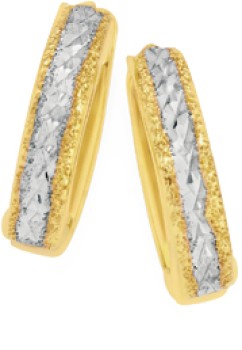 9ct-Gold-Two-Tone-Huggie-Earrings on sale