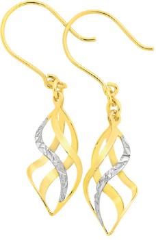 9ct-Gold-Two-Tone-Twist-Drop-Earrings on sale
