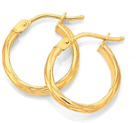 9ct-Gold-3x10mm-Half-Round-Twist-Hoop-Earrings on sale