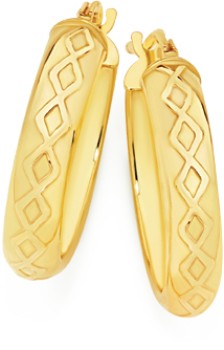 9ct-Gold-4x15mm-Patterned-Hoop-Earrings on sale